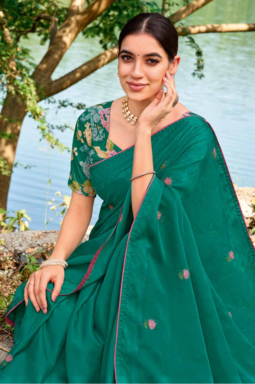 Stunning Emerald Green Georgette Saree Secondary image