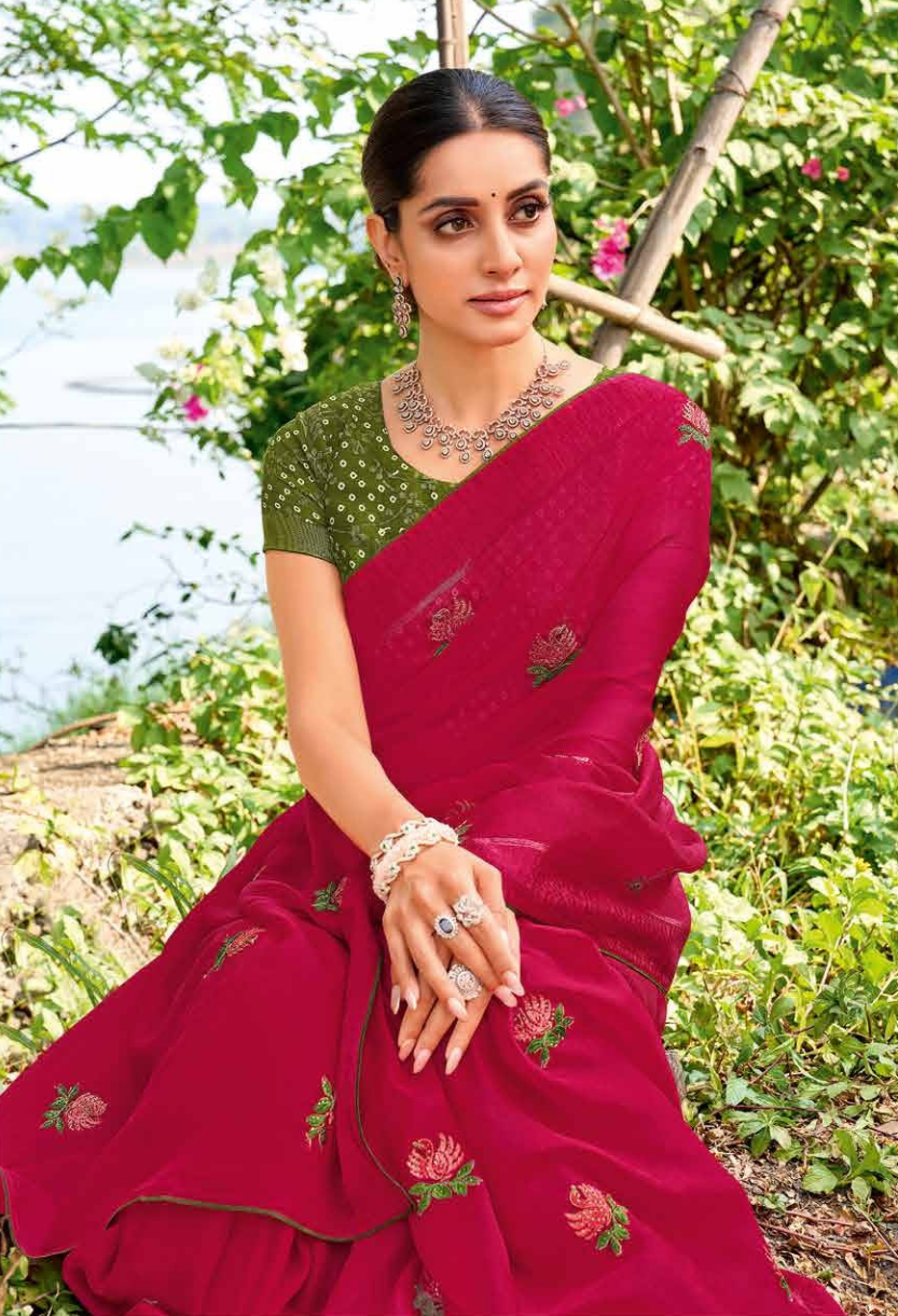 Striking Magenta Pink Georgette Saree
