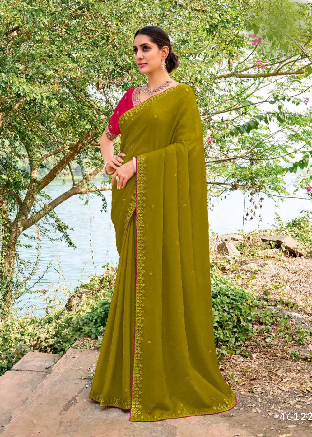 Graceful Olive Green Georgette Saree Main image