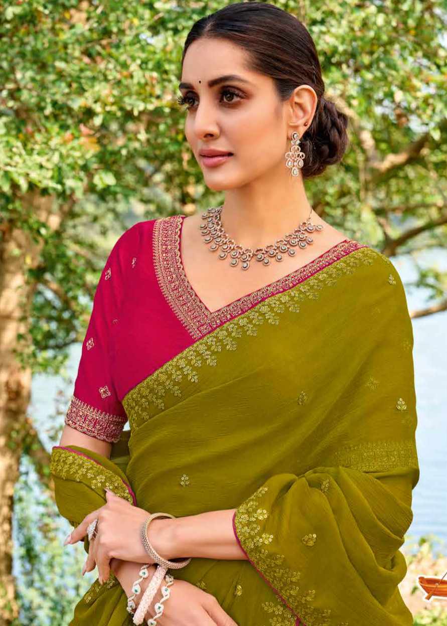Graceful Olive Green Georgette Saree Secondary image