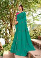 Regal Teal Green Georgette Saree