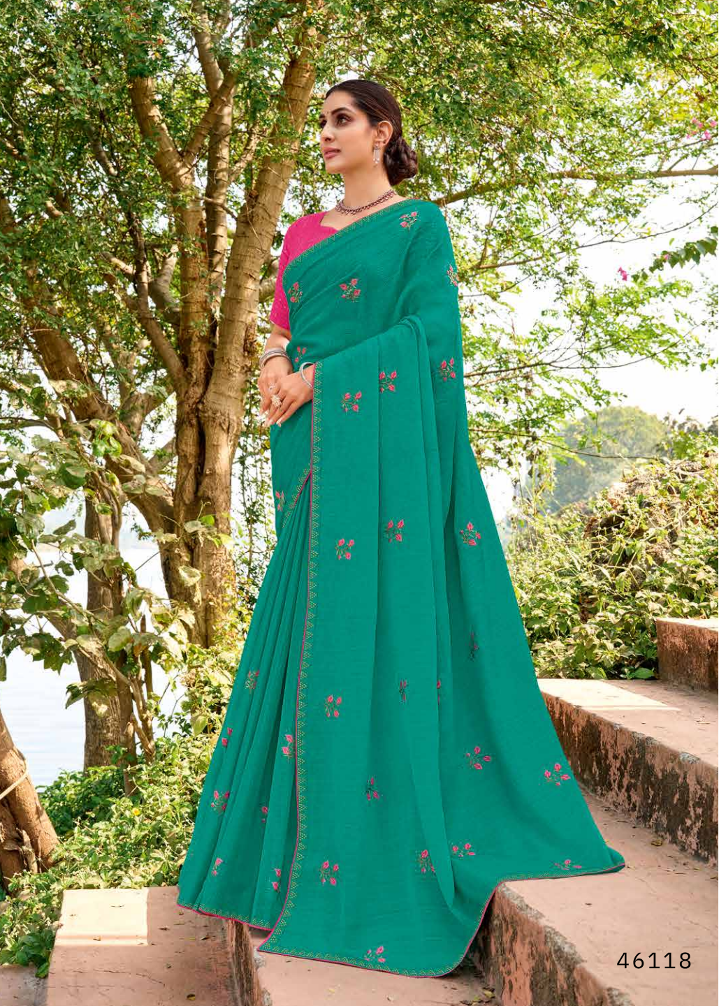 Regal Teal Green Georgette Saree