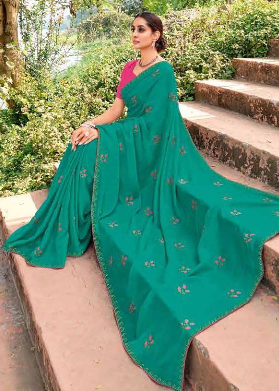 Regal Teal Green Georgette Saree Secondary image