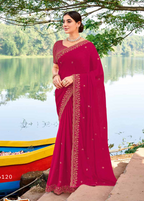 Magenta Embroidered Georgette Saree