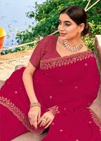 Magenta Embroidered Georgette Saree