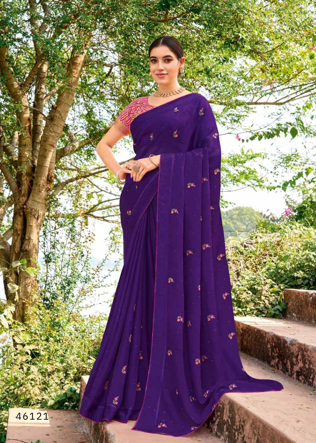 Regal Deep Purple Georgette Saree