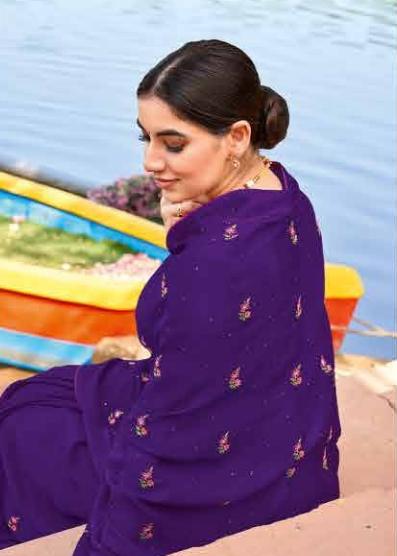 Regal Deep Purple Georgette Saree