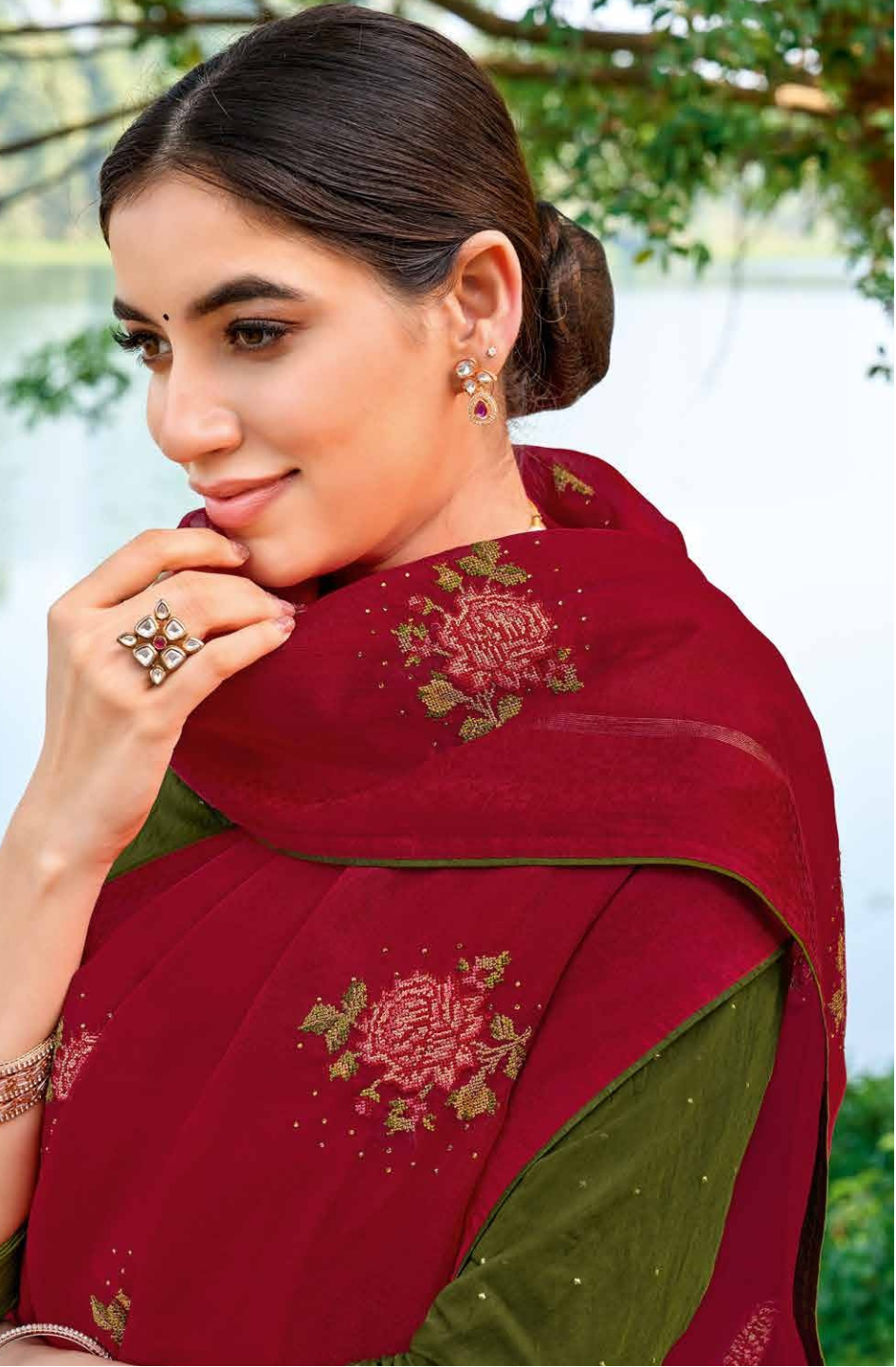 Classic Maroon Georgette Saree Secondary image