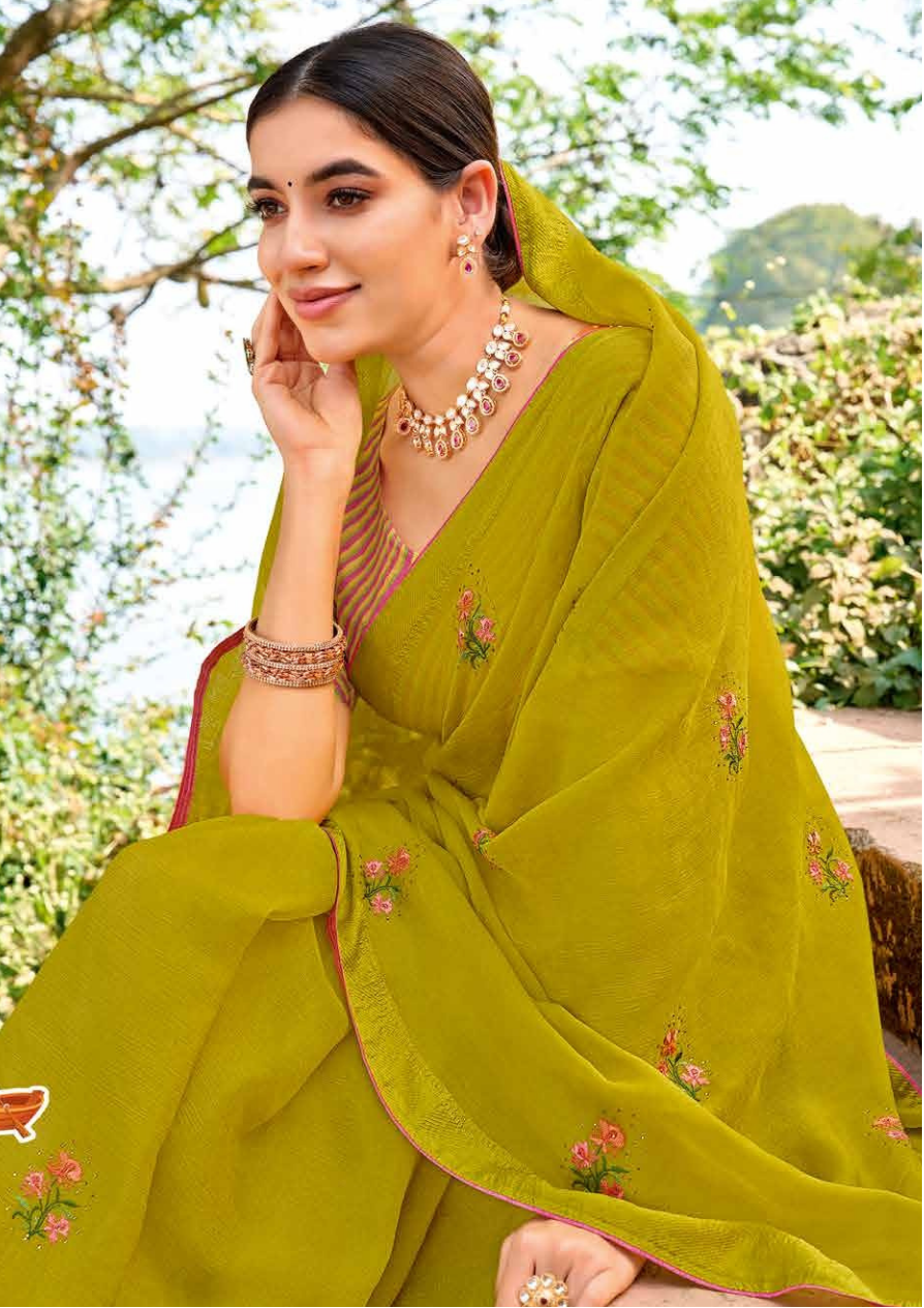 Olive Green Georgette Saree Secondary image