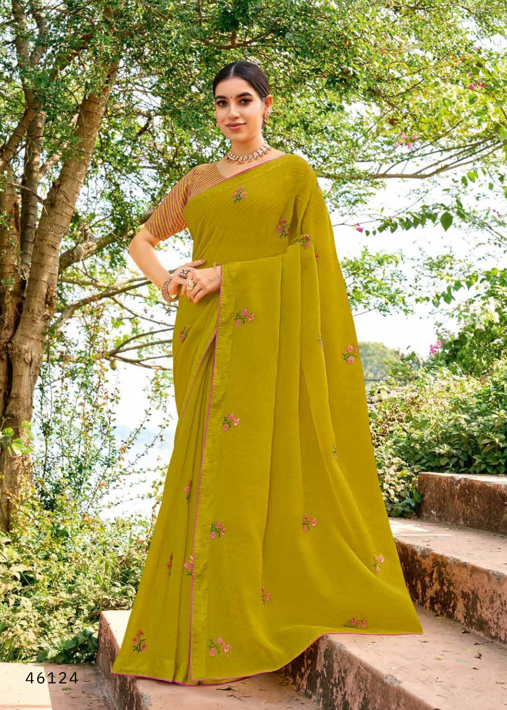 Olive Green Georgette Saree