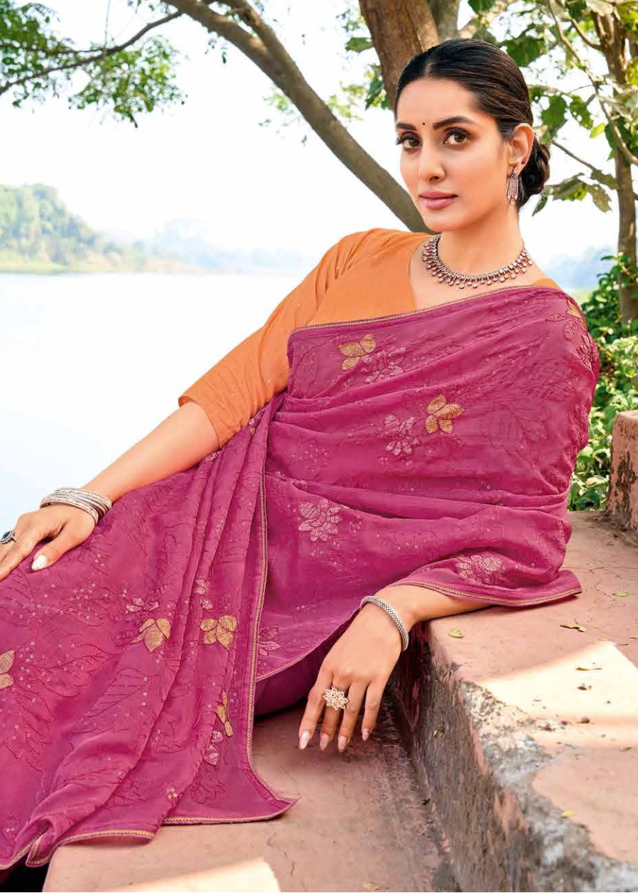 Elegant Onion Pink Georgette Saree