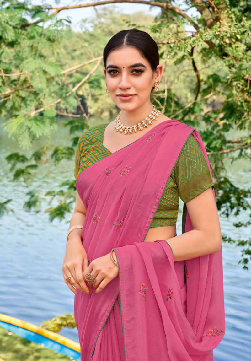 Elegantly Pink Georgette Saree