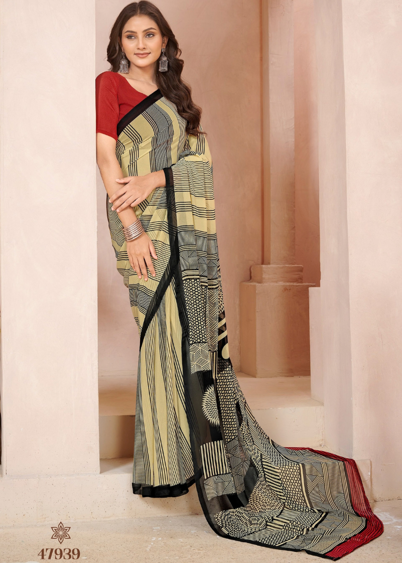 Yellow and Black Geometrical Pattern Saree