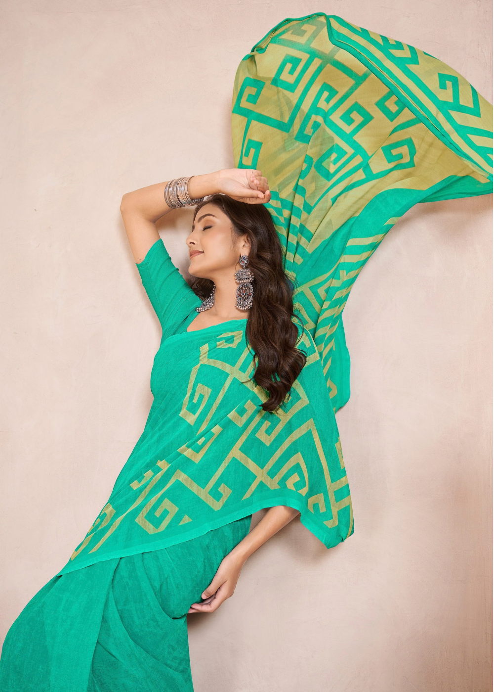 Pop Green comfortable Printed Saree