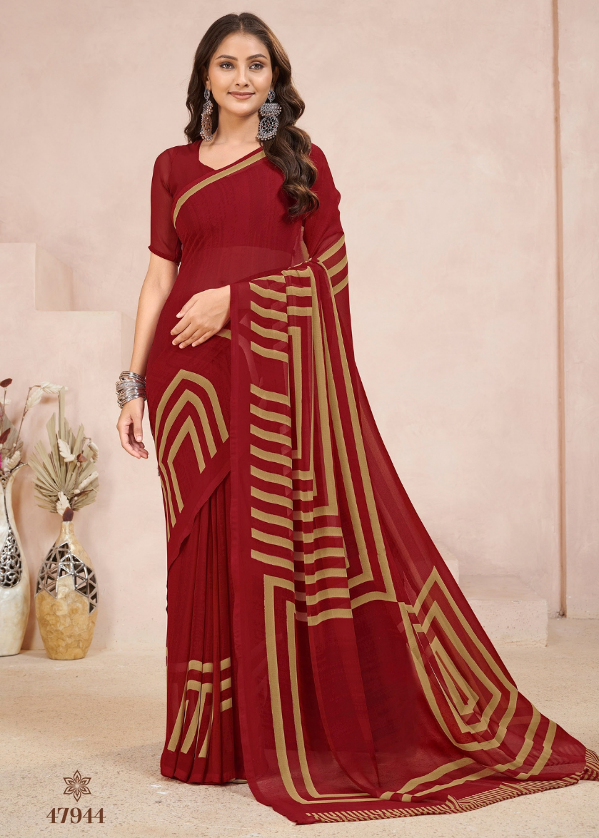 Daily-wear Mehroon Printed Saree
