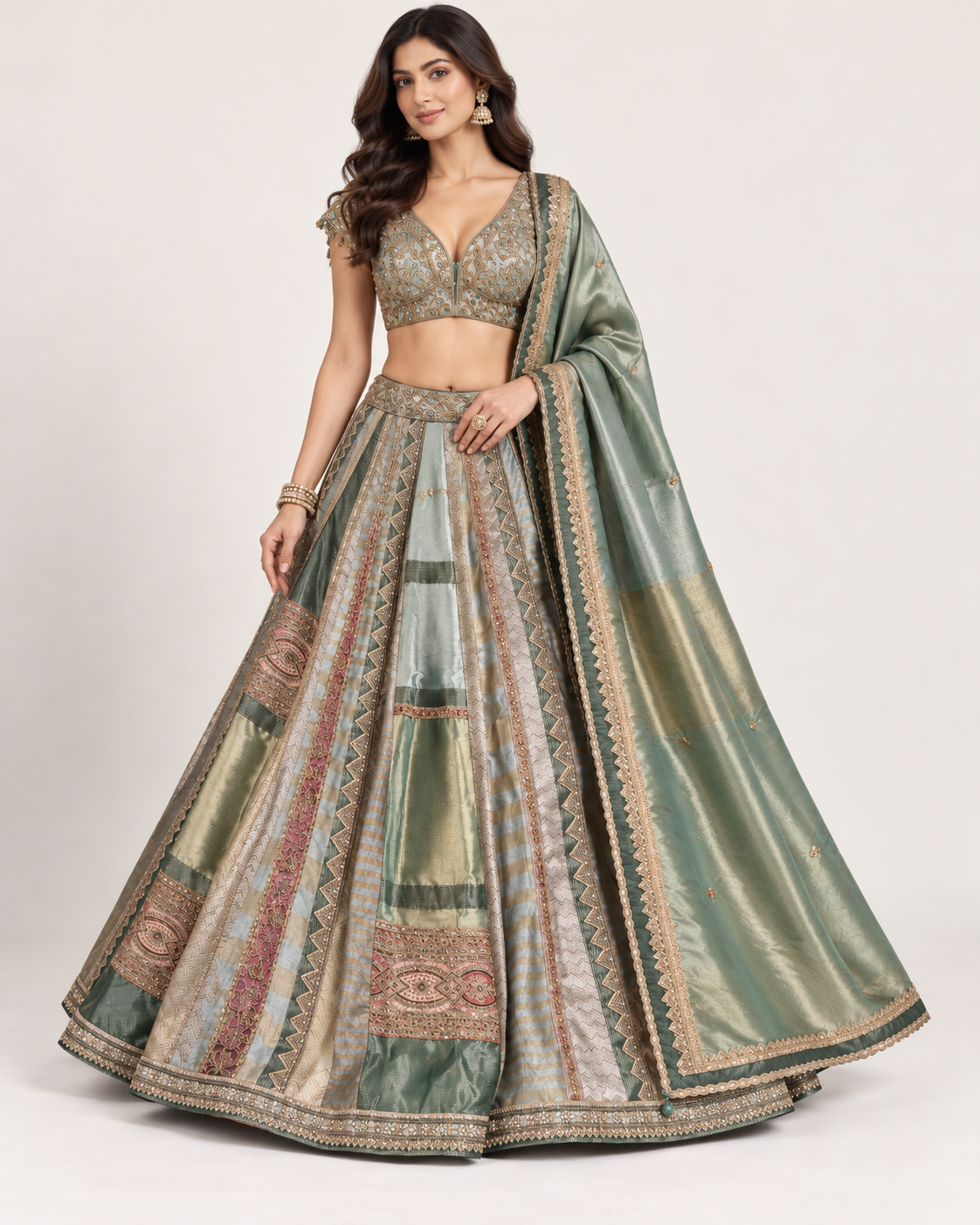 Elegant Sage Green Embroidered Designer Lehenga Main image