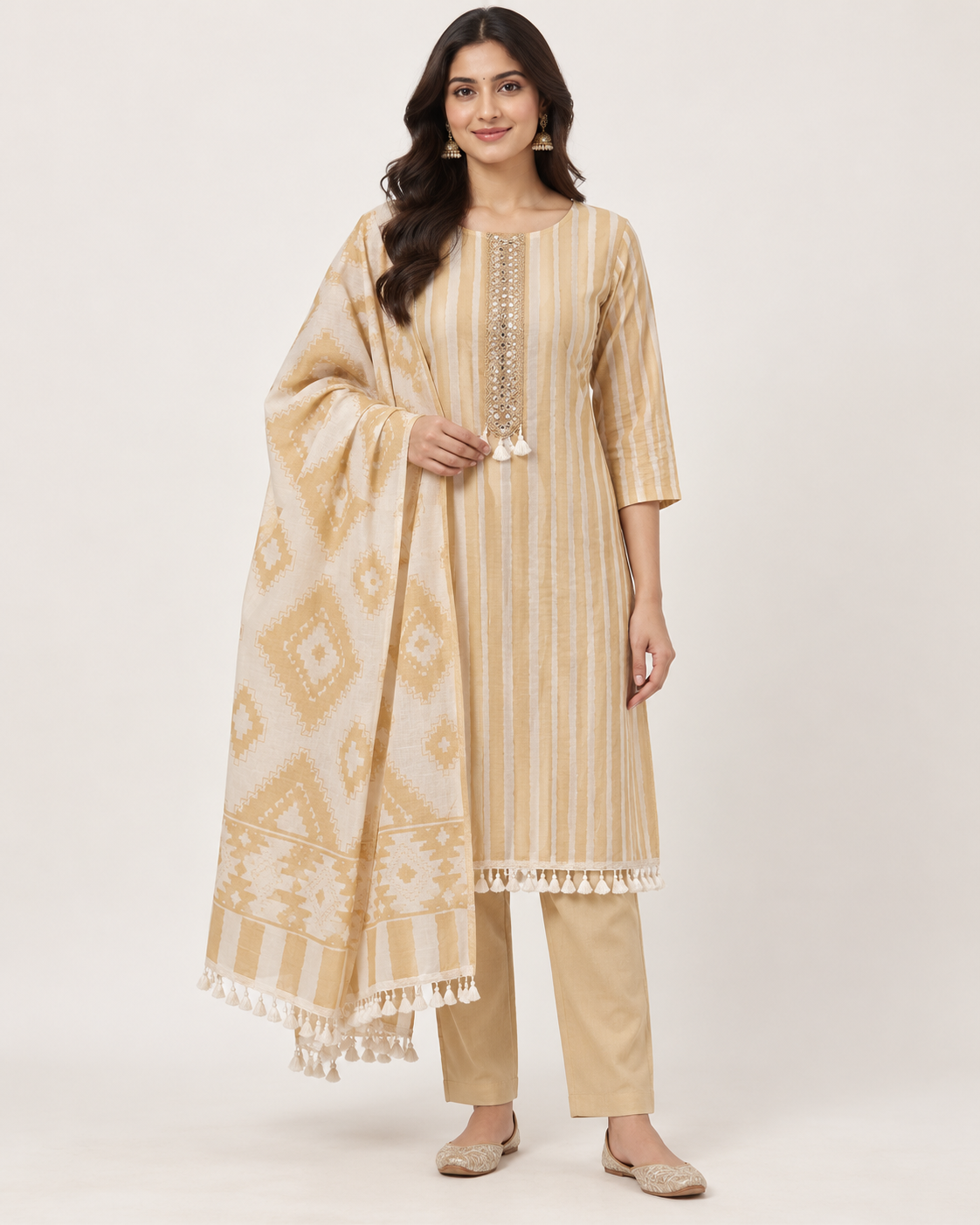 Beige Striped Suit Fabric
