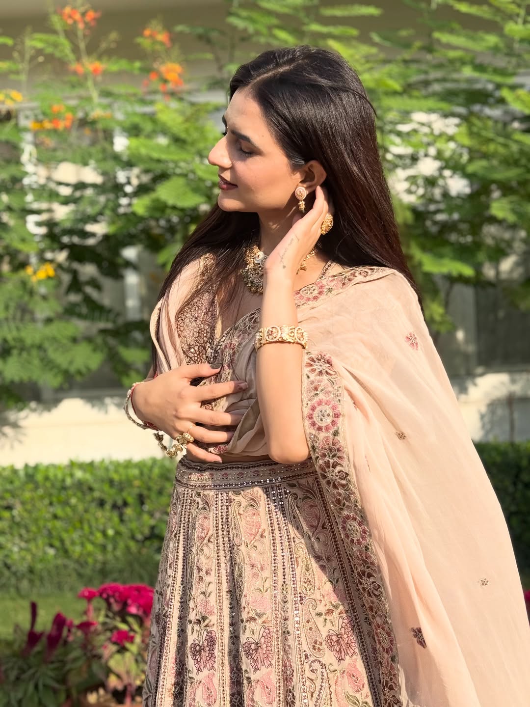 Vintage Floral Print and Embroidery Lehenga (P-2033 M-107)