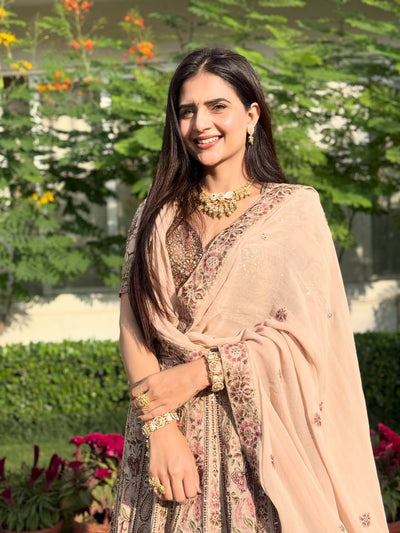 Vintage Floral Print and Embroidery Lehenga (P-2033 M-107)