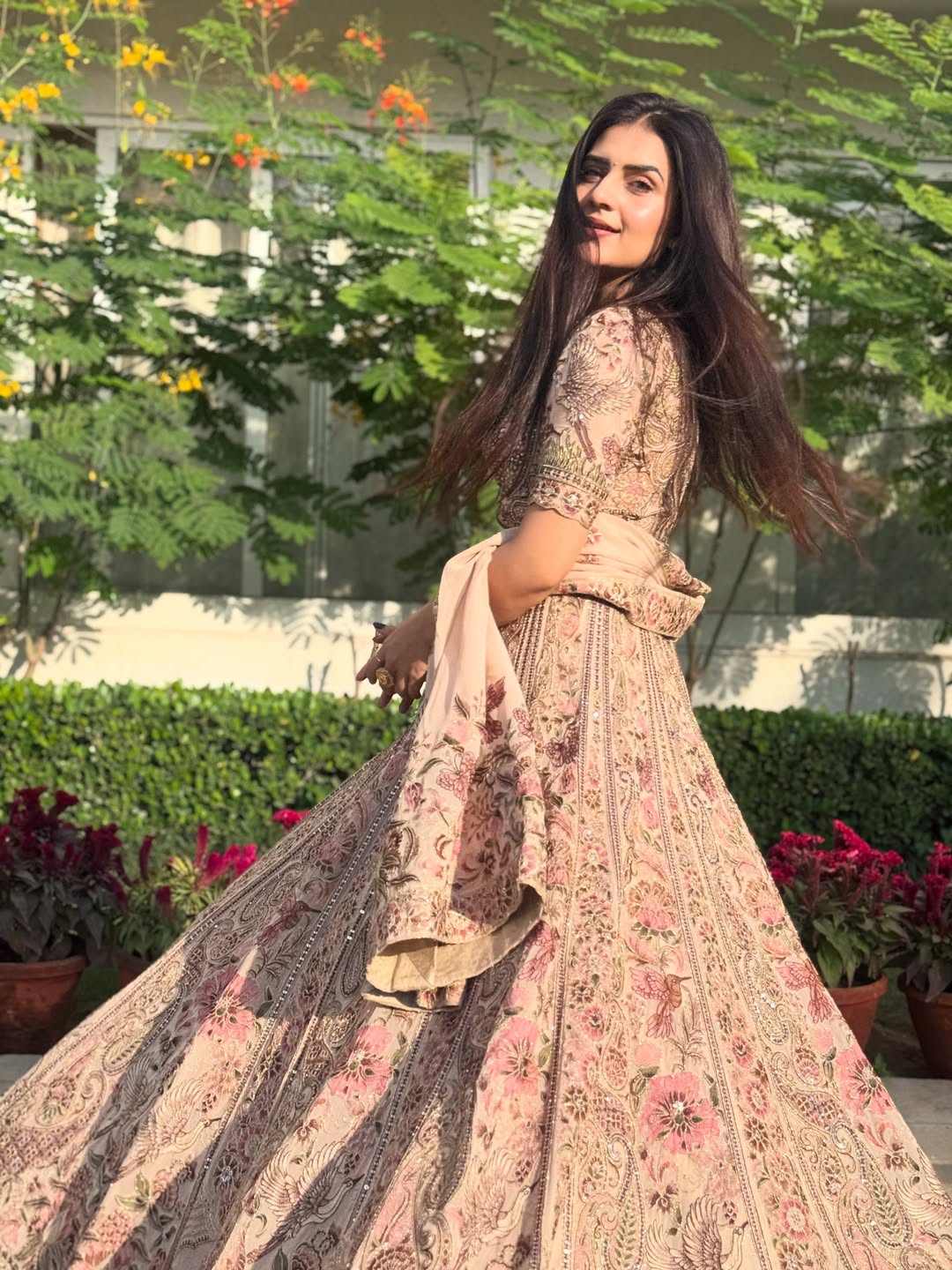 Vintage Floral Print and Embroidery Lehenga (P-2033 M-107)