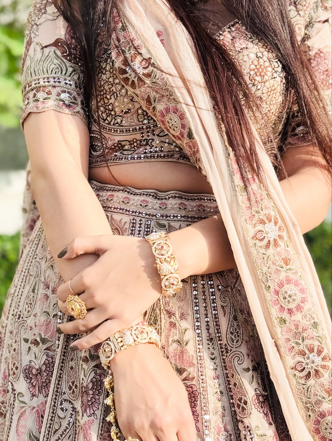 Vintage Floral Print and Embroidery Lehenga (P-2033 M-107)