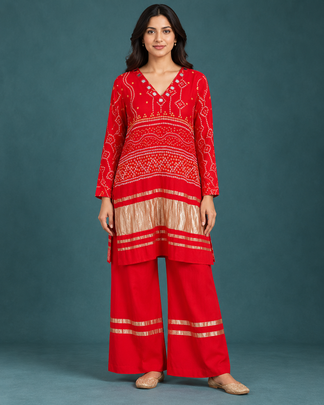 Red Bandhani Palazzo Set Main image