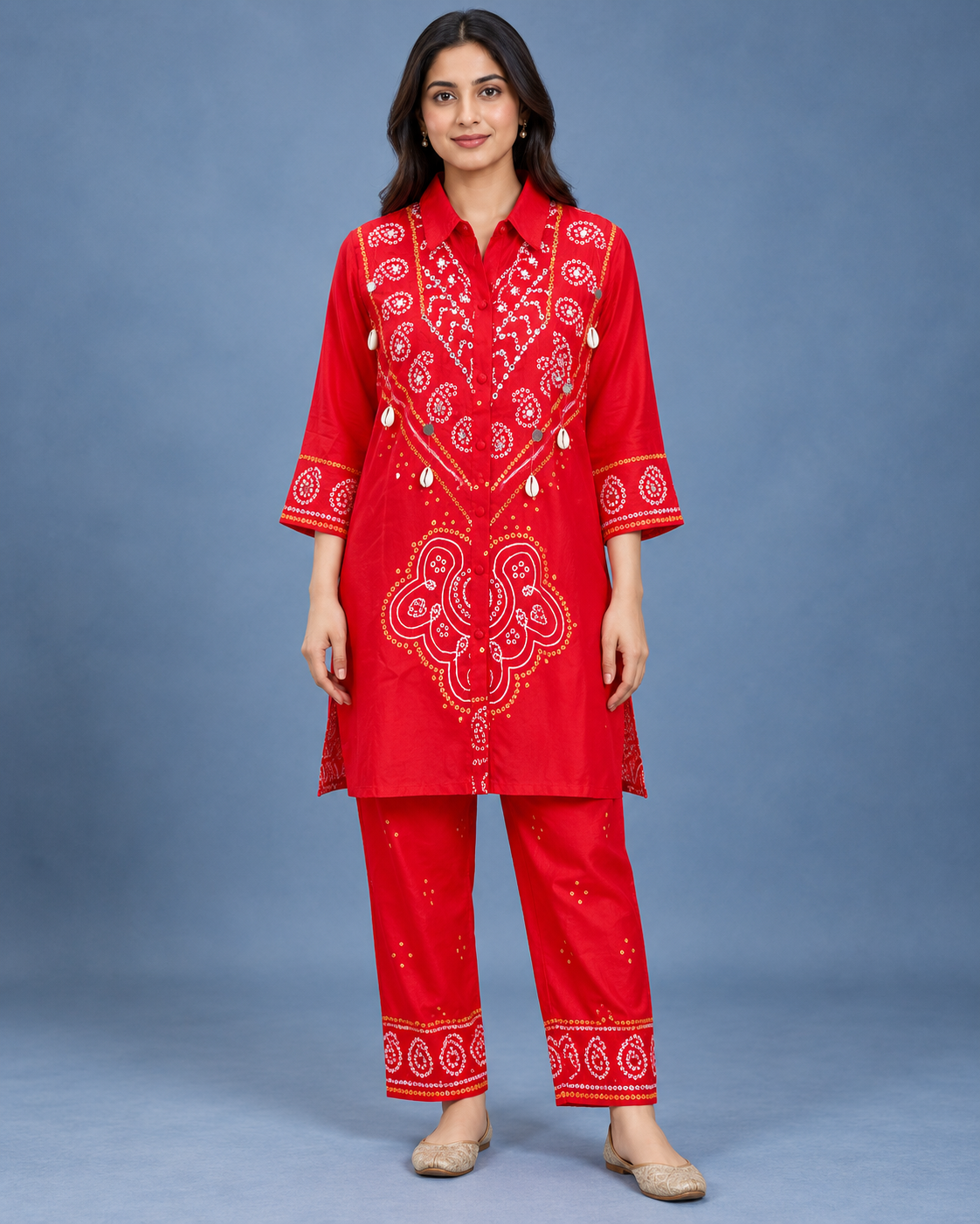 Red Bandhani Co-ord Set Main image