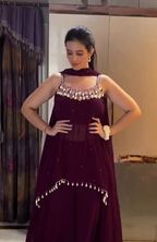 Wine Canvas Palazzo Dress ( 1514 D-146)