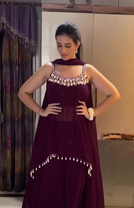 Wine Canvas Palazzo Dress ( 1514 D-146)