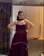 Wine Canvas Palazzo Dress ( 1514 D-146)