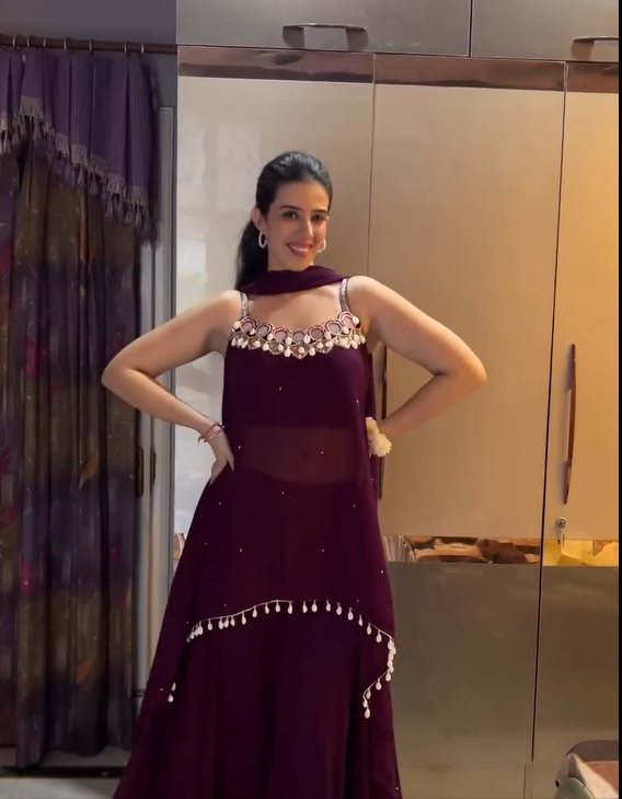 Wine Canvas Palazzo Dress ( 1514 D-146)