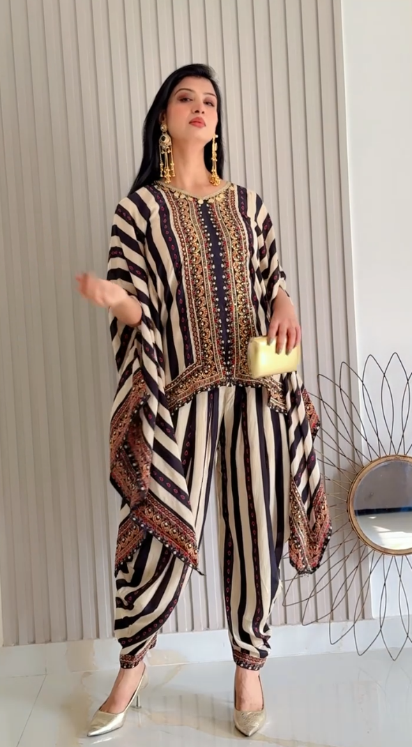 Striped Kaftan and Dhoti Set (7288 M-18)