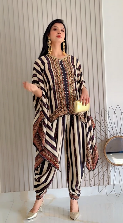 Striped Kaftan and Dhoti Set (7288 M-18)