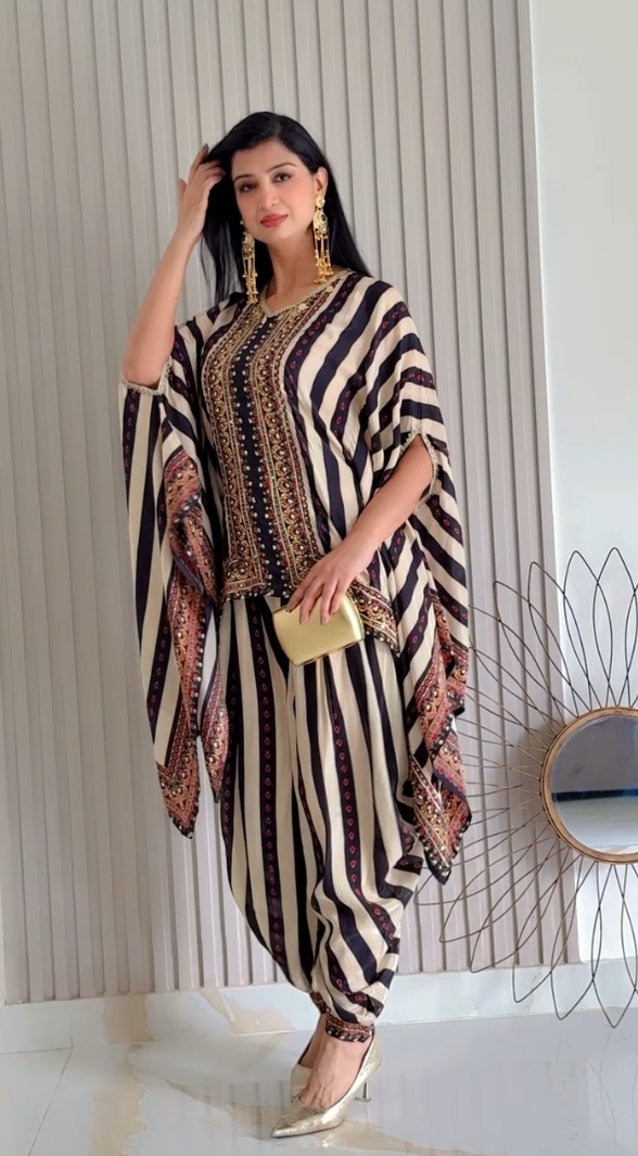 Striped Kaftan and Dhoti Set (7288 M-18) Main image
