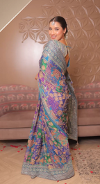 Celestial Peacock Hues Luxury Saree with Mirror Work Blouse (CCRS-25-68 D-32)