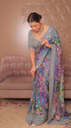 Celestial Peacock Hues Luxury Saree with Mirror Work Blouse (CCRS-25-68 D-32)