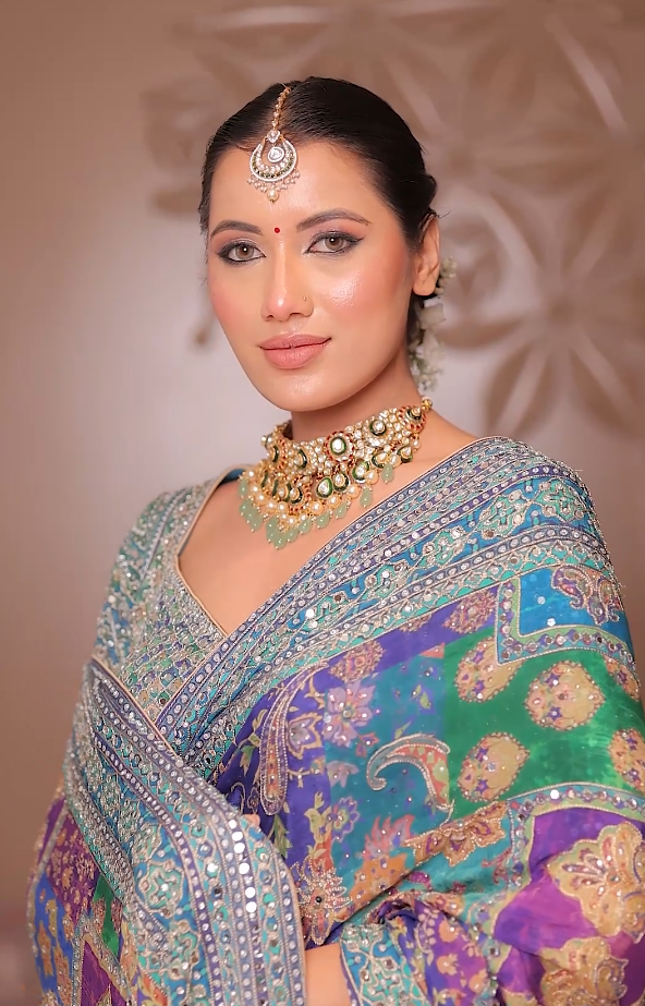 Celestial Peacock Hues Luxury Saree with Mirror Work Blouse (CCRS-25-68 D-32)