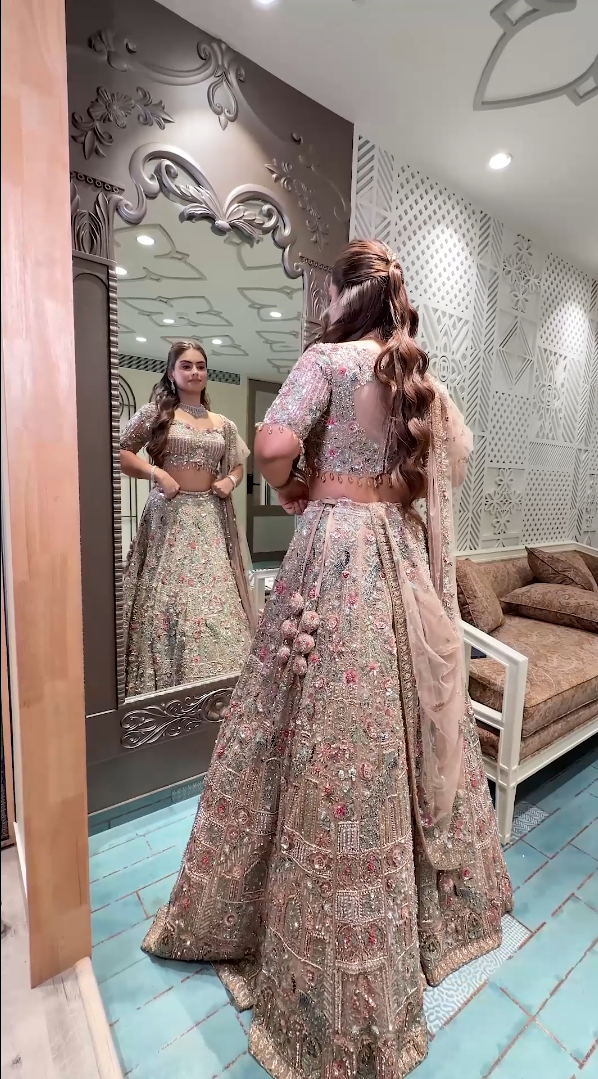 Rose Gold Pastel Petal Embroidered Luxury Lehenga (DC-251049 D-56)