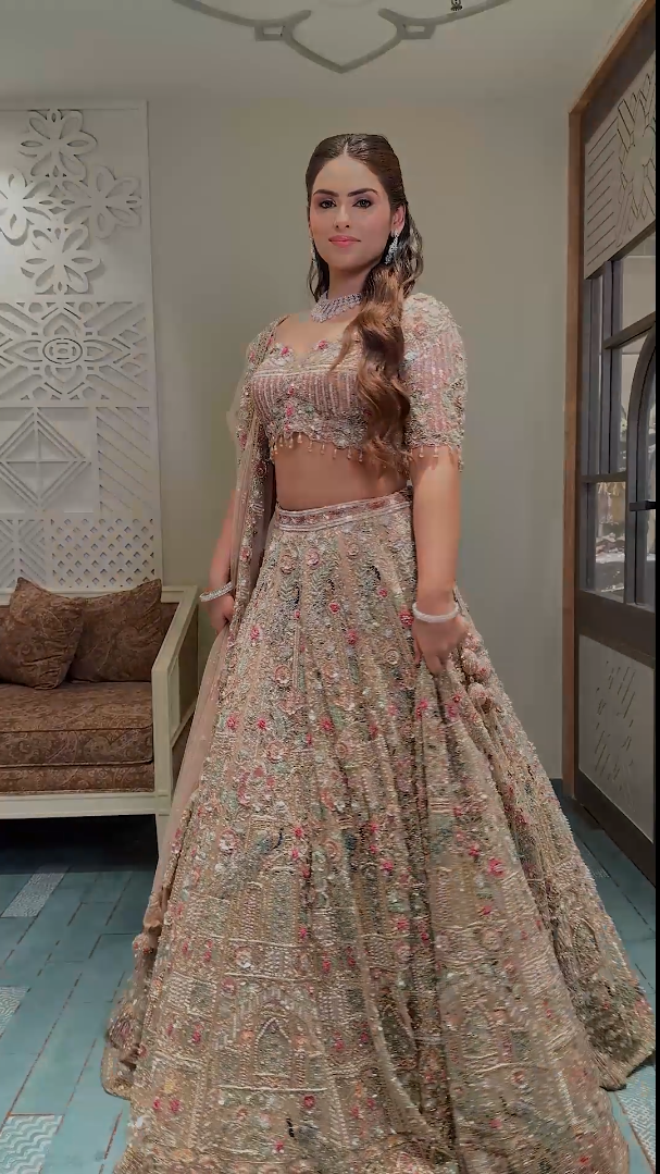 Rose Gold Pastel Petal Embroidered Luxury Lehenga (DC-251049 D-56)