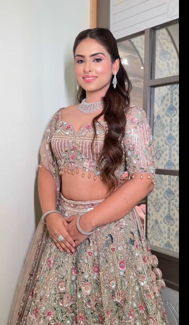 Rose Gold Pastel Petal Embroidered Luxury Lehenga (DC-251049 D-56)