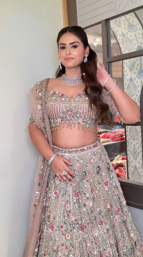 Rose Gold Pastel Petal Embroidered Luxury Lehenga (DC-251049 D-56)