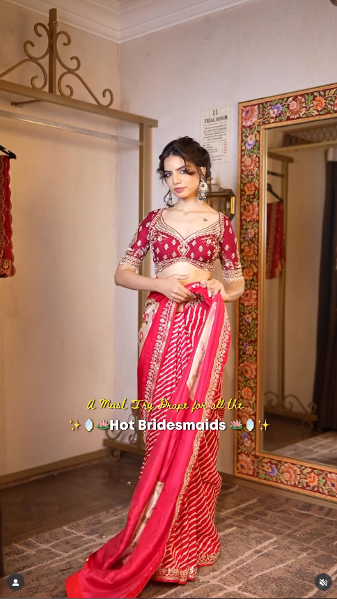 Hot Pink & Gold Leheriya Concept Saree (VDS4315 R-56)