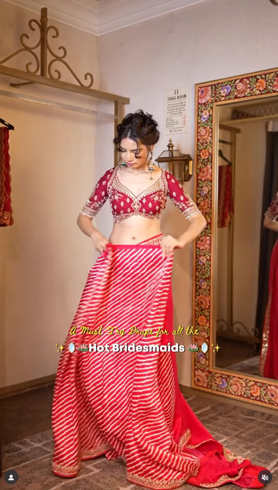 Hot Pink & Gold Leheriya Concept Saree (VDS4315 R-56)