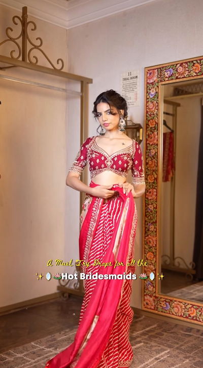 Hot Pink & Gold Leheriya Concept Saree (VDS4315 R-56)