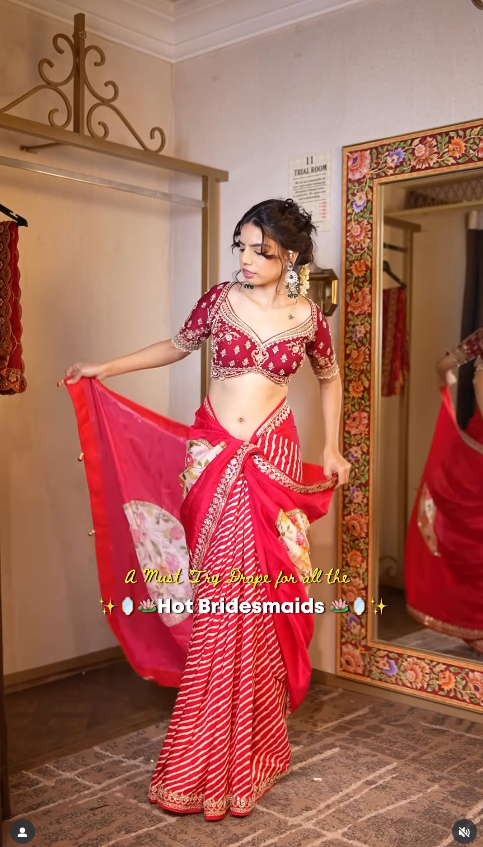 Hot Pink & Gold Leheriya Concept Saree (VDS4315 R-56)