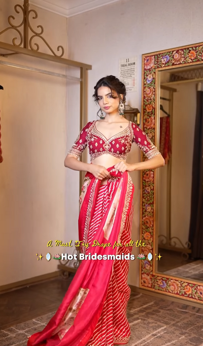 Hot Pink & Gold Leheriya Concept Saree (VDS4315 R-56)