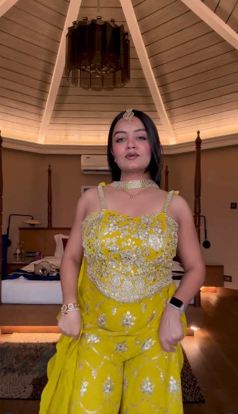 Bold Yellow Sharara Set with Gold Work (2606 M-29)