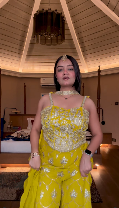 Bold Yellow Sharara Set with Gold Work (2606 M-29)