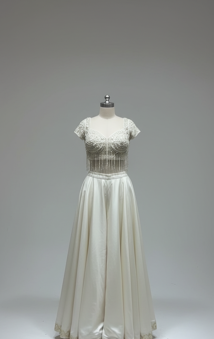 Ivory Fairytail Skirt with Crystal Fringe Blouse Lehenga