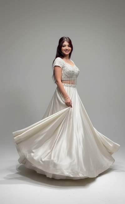 Ivory Fairytail Skirt with Crystal Fringe Blouse Lehenga